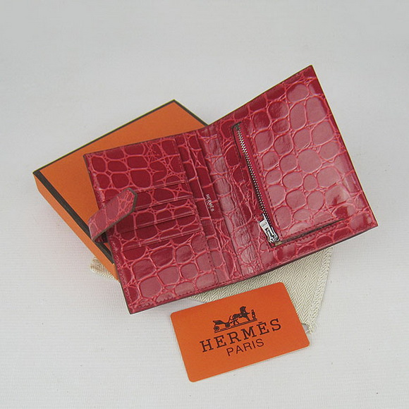 Cheap Replica Hermes Red Crocodile Veins Wallet H006
